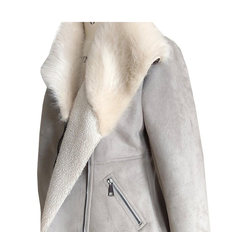 Ladies Bomber Gray Fur Jacket - Image 4