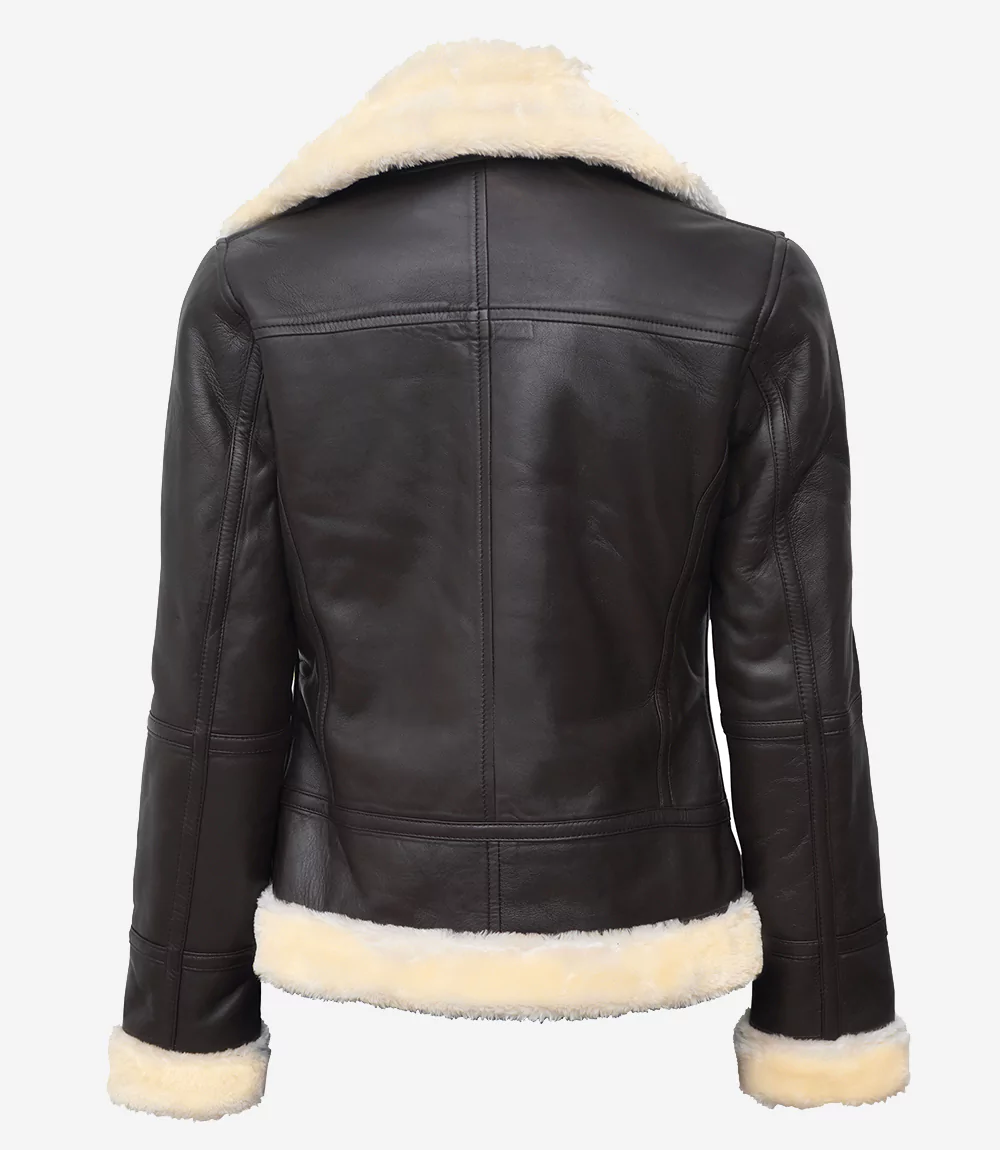 Women's Dark Brown B3 Leather Bomber Shearling Jacket - Image 5
