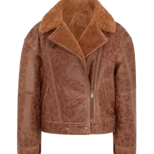 Women's Brown Cracked Shearling Jacket