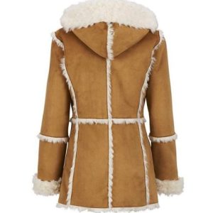 Alternative view of Womens Brown Fur Suede Overcoat With Hood