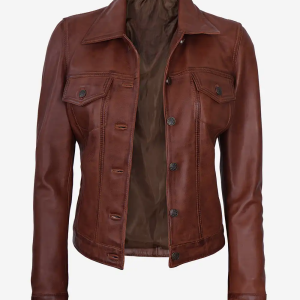 Womens Brown Trucker Leather Jacket