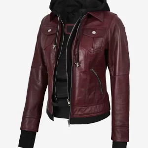 Alternative view of Womens Burgundy Bomber Leather Jacket
