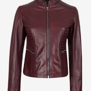 Alternative view of Women's Burgundy Leather Cafe Racer Jacket