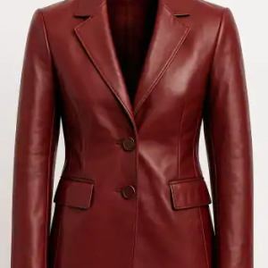 Women’s Burgundy Maroon Lambskin Leather Blazer