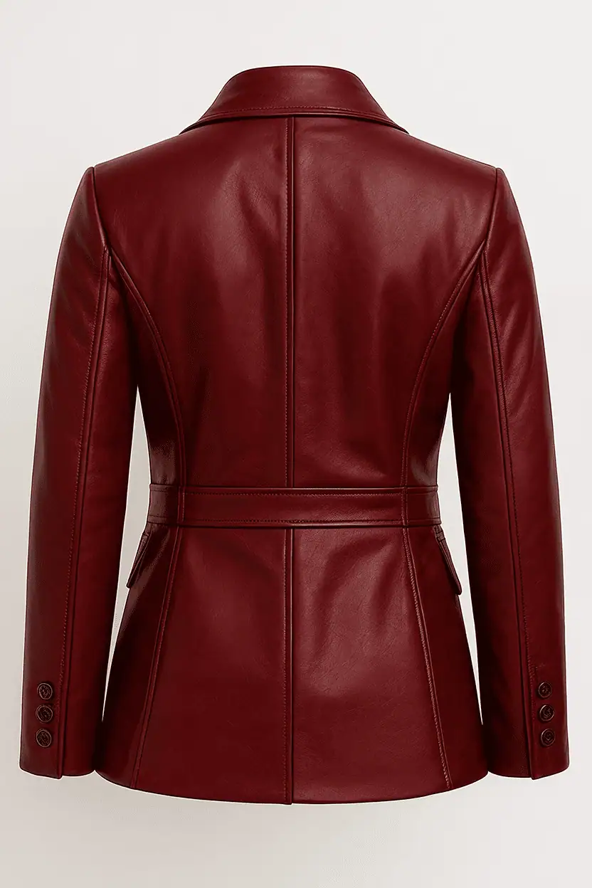 Women’s Burgundy Maroon Lambskin Leather Blazer - Image 2