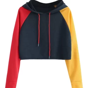 Womens Colorblock Cropped Pullover Hoodie