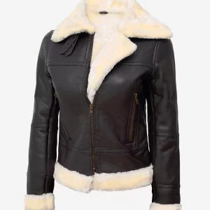 Alternative view of Women's Dark Brown B3 Leather Bomber Shearling Jacket