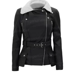 Women's Fur Black Leather Jacket
