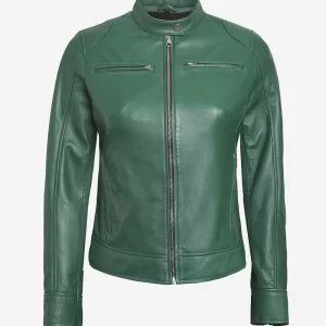 Alternative view of Women's Green Biker Style Leather Jacket