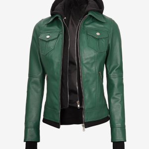 Alternative view of Womens Green Bomber Leather Jacket