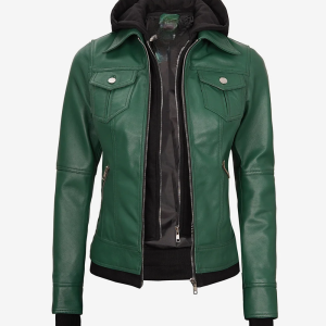 Womens Green Bomber Leather Jacket