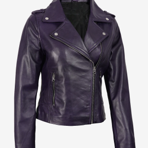 Alternative view of Women's Lambskin Asymmetrical Purple Biker Style Jacket