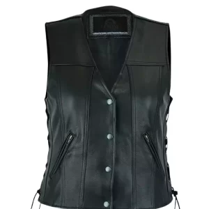 Women Motorcycle Black Leather Vest