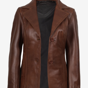 Womens Notch Lapel Leather Blazer