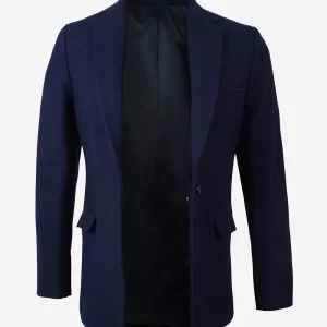 Women's Notch Lapel Navy Blue Wool Blazer