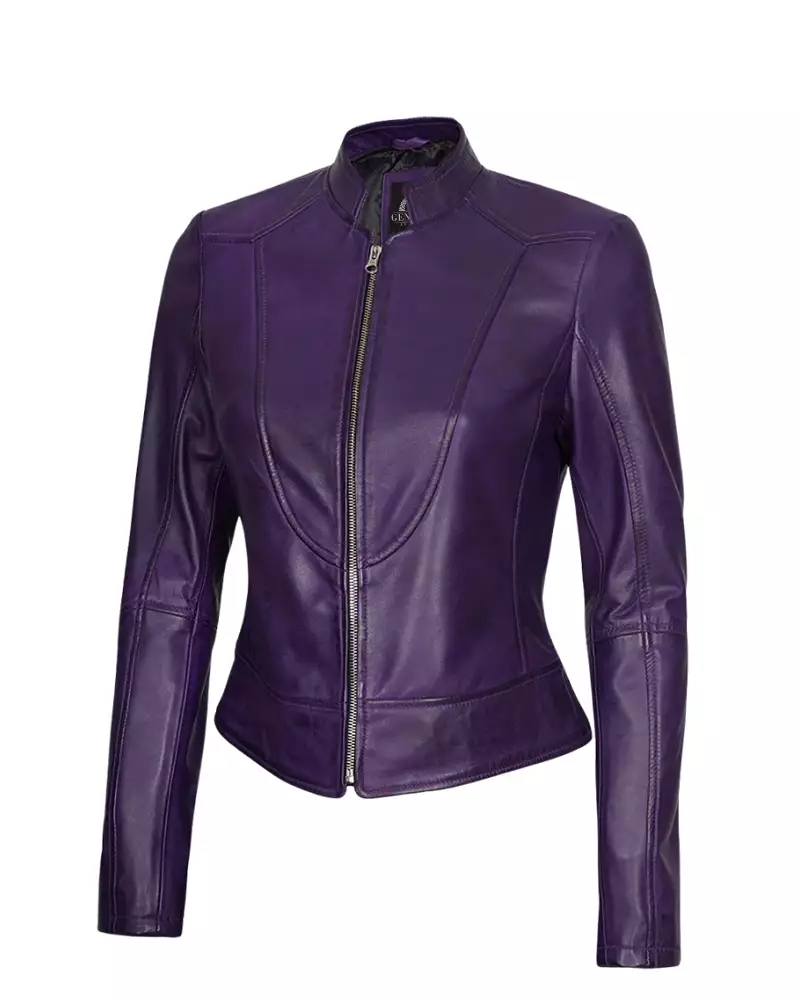 Women Purple Leather Jacket - Image 5