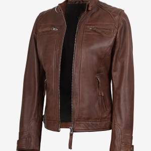Alternative view of Womens Quilted Brown Leather Biker Style Jacket