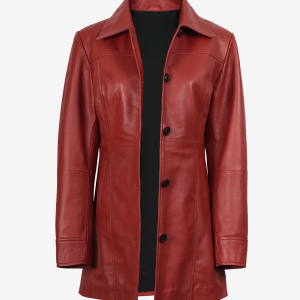 Womens Real Lambskin Leather Red Car Coat