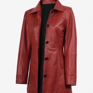 Alternative view of Womens Real Lambskin Leather Red Car Coat