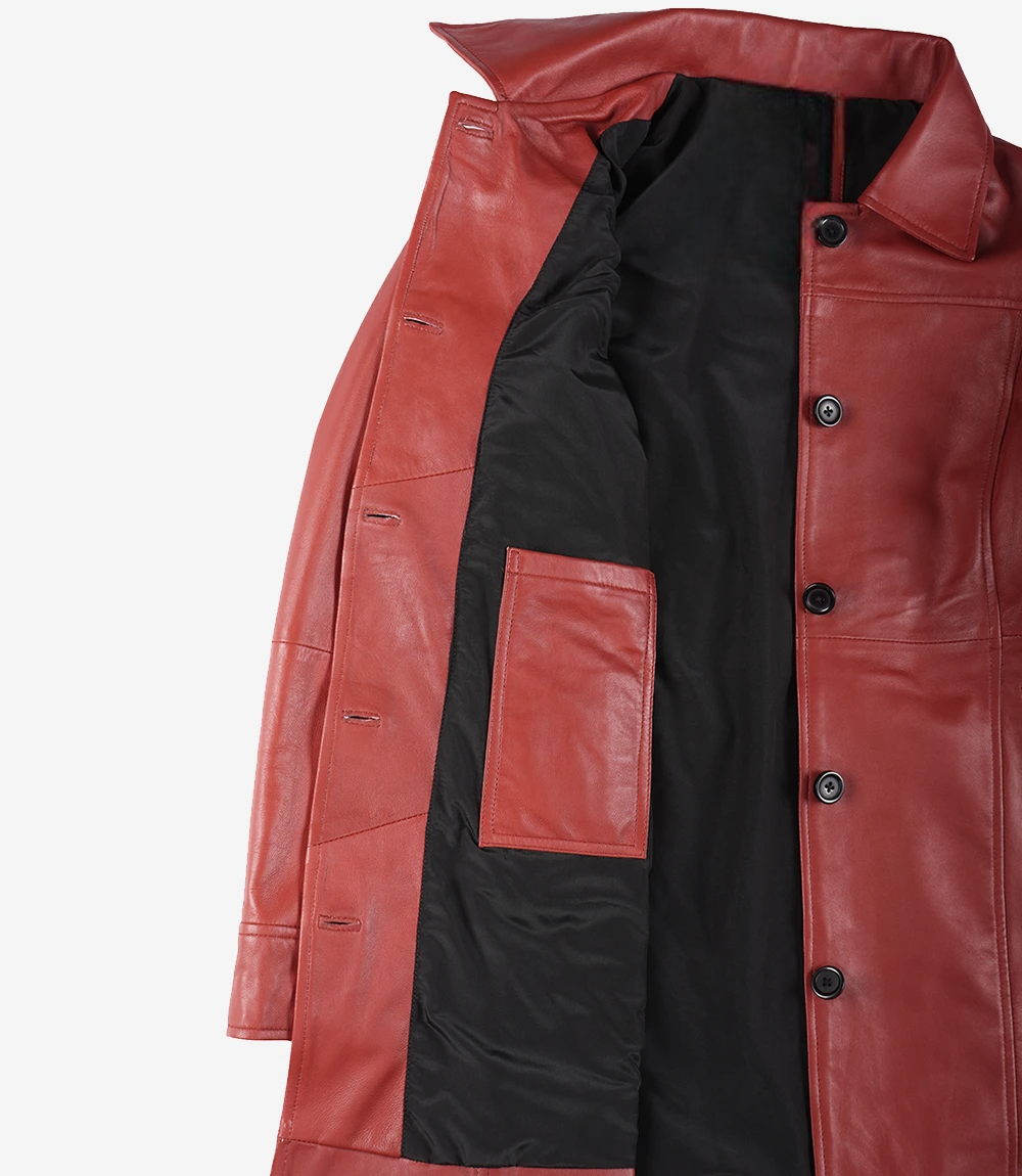 Womens Real Lambskin Leather Red Car Coat - Image 4