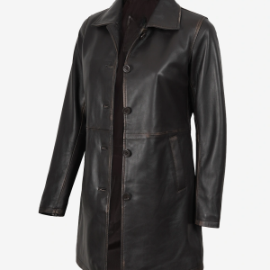 Alternative view of Women's Real Leather Distressed Brown 3/4 Length Coat