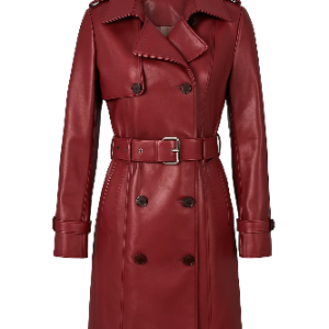 Womens Red Soho Leather Trench Coat