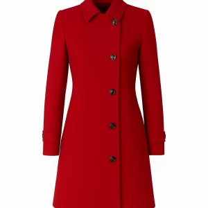 Women's Single Breasted Red Wool Coat