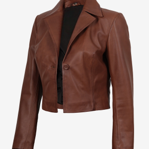 Alternative view of Womens Single Button Cropped Leather Jacket
