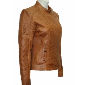 Alternative view of Women Slim Fit Brown Quilted Leather Jacket
