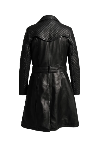 Women's Sweet Susan Black Leather Trench Coat - Image 2