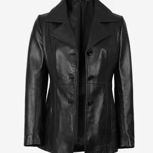 Alternative view of Women's Three Button Black Real Leather Blazer