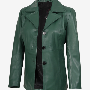 Alternative view of Womens Three Button Green Leather Blazer