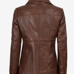 Alternative view of Women's Three Button Brown Leather Blazer