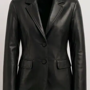Women’s Two Button Black Lambskin Leather Blazer