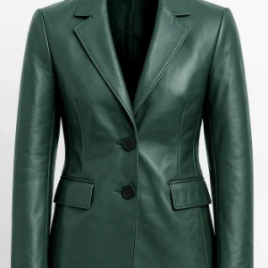 Women’s Two Button Green Lambskin Leather Blazer