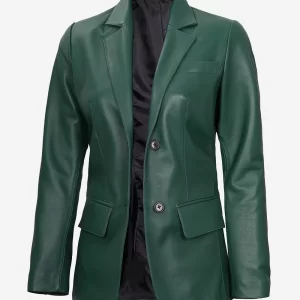 Alternative view of Womens Two Button Green Leather Blazer