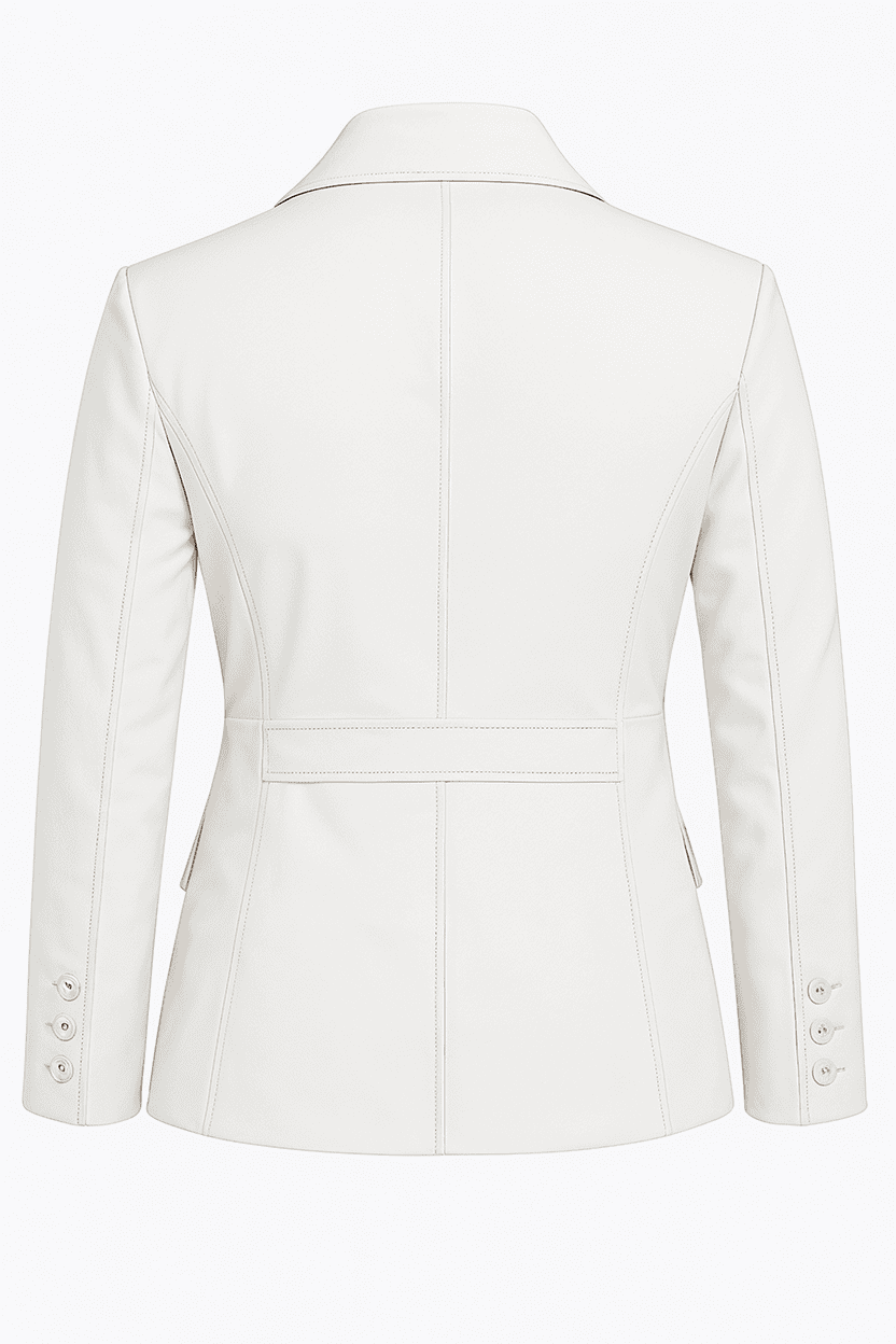 Women’s Two Button Lambskin White Leather Blazer - Image 3