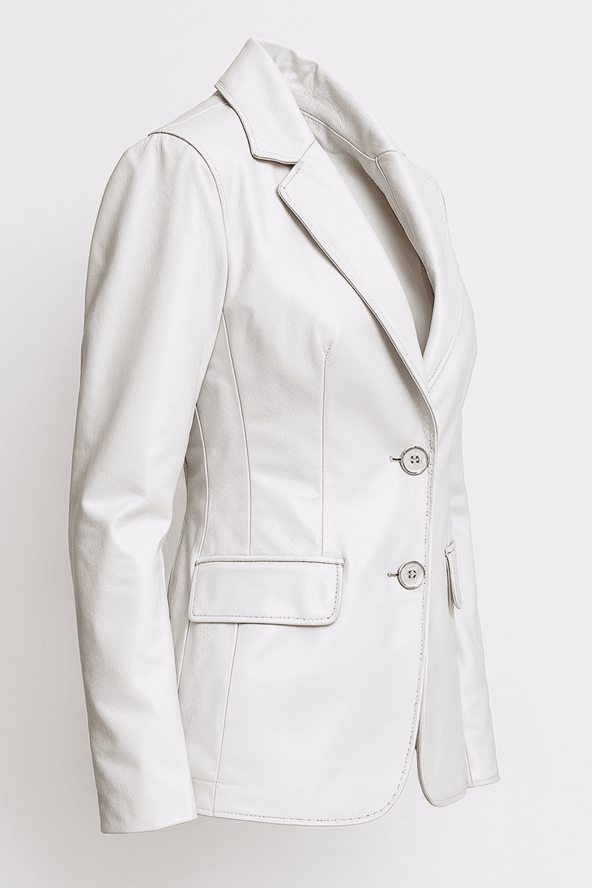 Women’s Two Button Lambskin White Leather Blazer - Image 2