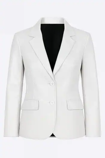 Women’s Two Button Lambskin White Leather Blazer
