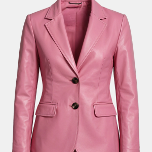 Women’s Two Button Pink Lambskin Leather Blazer