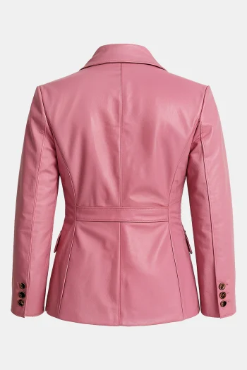 Women’s Two Button Pink Lambskin Leather Blazer - Image 3