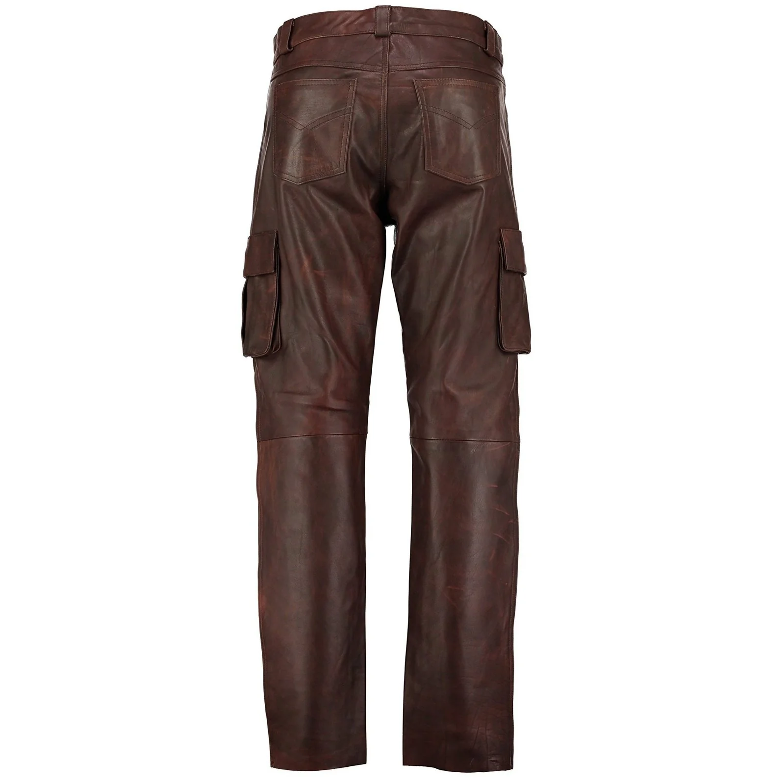 Mens Brown Cargo Leather Pants - Image 2