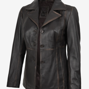 Alternative view of Women's Three-Button Dark Brown Leather Blazer
