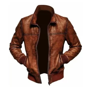 Men's Cafe Racer Wax Brown Leather Jacket