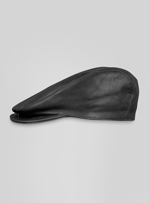 Men's Black Leather Cap - Image 2