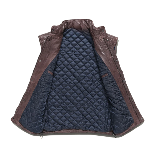 Mens Quilted Brown Leather Vest - Image 4