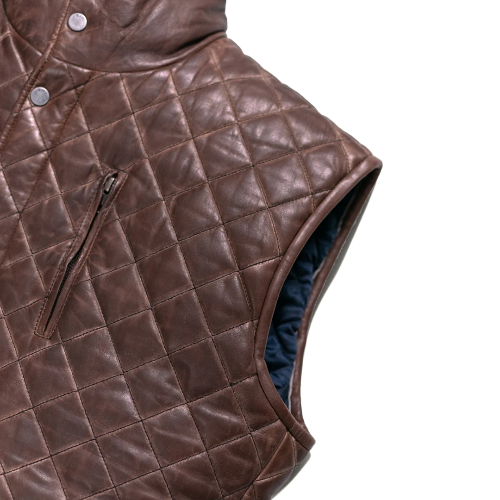 Mens Quilted Brown Leather Vest - Image 2
