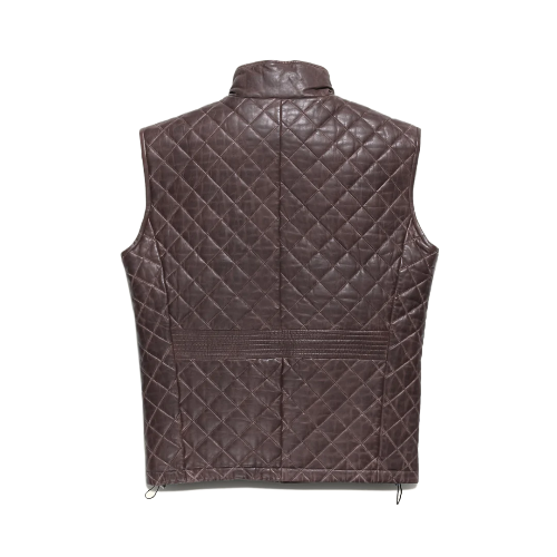 Mens Quilted Brown Leather Vest - Image 7