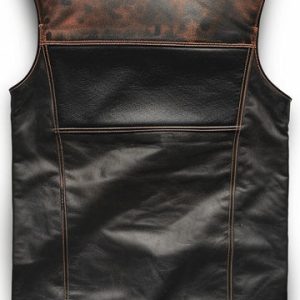 Alternative view of Men's Brown Black Distressed Motorcycle Leather Vest
