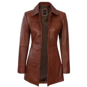 Alternative view of Women's Tall Shirt Collar Leather Coat